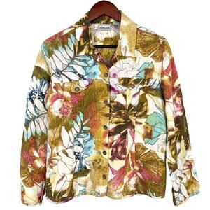 Chicos Sz 1 Medium 100% Linen Tropical Colorful Jacket Blouse Shirt Top Artsy
